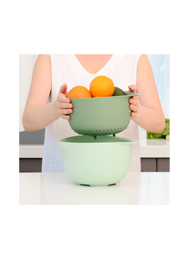 SYOSI - Kitchen Colander Set Strain Rice Quinoa and Small Grains Soak Wash and Drain Vegetables and Fruit Olive and Sage 4 Quart Bowl - Image 1
