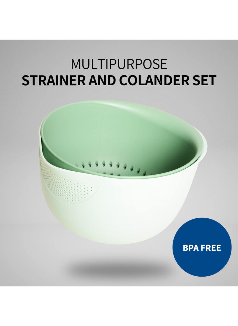 SYOSI - Kitchen Colander Set Strain Rice Quinoa and Small Grains Soak Wash and Drain Vegetables and Fruit Olive and Sage 4 Quart Bowl - Image 1