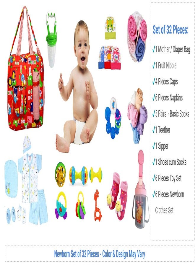 Unique Ideas New Born Baby for 0-6 Month Baby (Clothes, Feeding, Bag and Toys) 32 Pieces Pack - Image 1