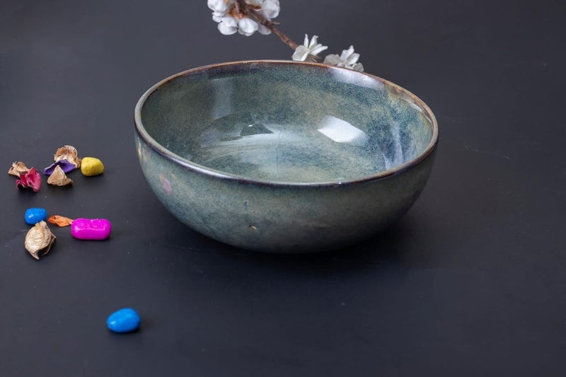 Caffeine Ceramic Handmade Multicolor Combo Studio Dinner Set of 13 pcs.(6 Dinner Plate, 6 Katori Bowl, 1 Serving Bowl) - Image 5