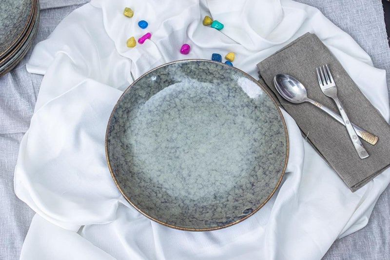 Caffeine Ceramic Handmade Multicolor Combo Studio Dinner Set of 13 pcs.(6 Dinner Plate, 6 Katori Bowl, 1 Serving Bowl) - Image 3