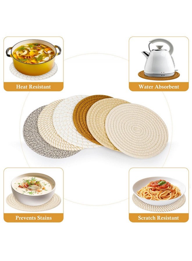 Billbotk Billbotk 8"" Trivets for Hot pots and Pans, 6 Heat Resistant Hot Pads, Pot Holders for Kitchen, Hot Plate Mats for Table, Kitchen Decor for Counter, Home Essentials, Farmhouse, Brown, WT-6-2  - Image 4