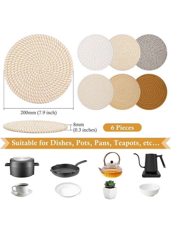Billbotk Billbotk 8"" Trivets for Hot pots and Pans, 6 Heat Resistant Hot Pads, Pot Holders for Kitchen, Hot Plate Mats for Table, Kitchen Decor for Counter, Home Essentials, Farmhouse, Brown, WT-6-2  - Image 2
