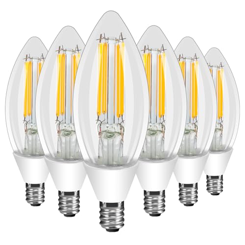 Ganiude E12 Dusk to Dawn Light Bulbs Outdoor, C35 B11 5W 60W Equivalent 500LM 2700K Warm White Photocell Sensor Filament Candelabra Bulbs, Auto ON/Off Edison Outdoor Bulbs for Garage, Porch, 6 Pack - Image 1