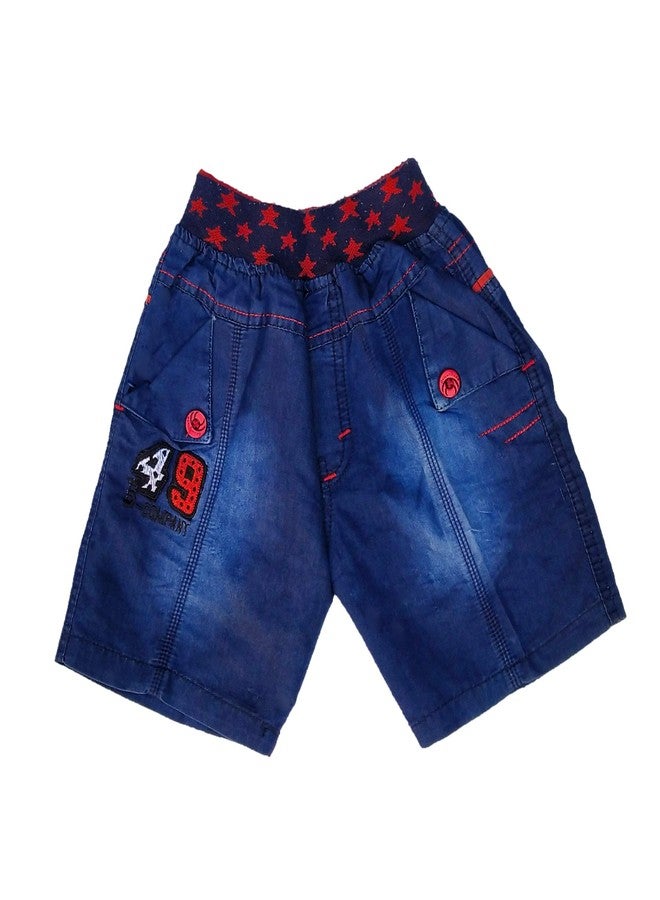 Malvina شورت جينز أزرق بتصميم مالفينا للأطفال الرضع (لون أزرق مع خطوط حمراء) مقاس 5-6 سنوات - Image 1