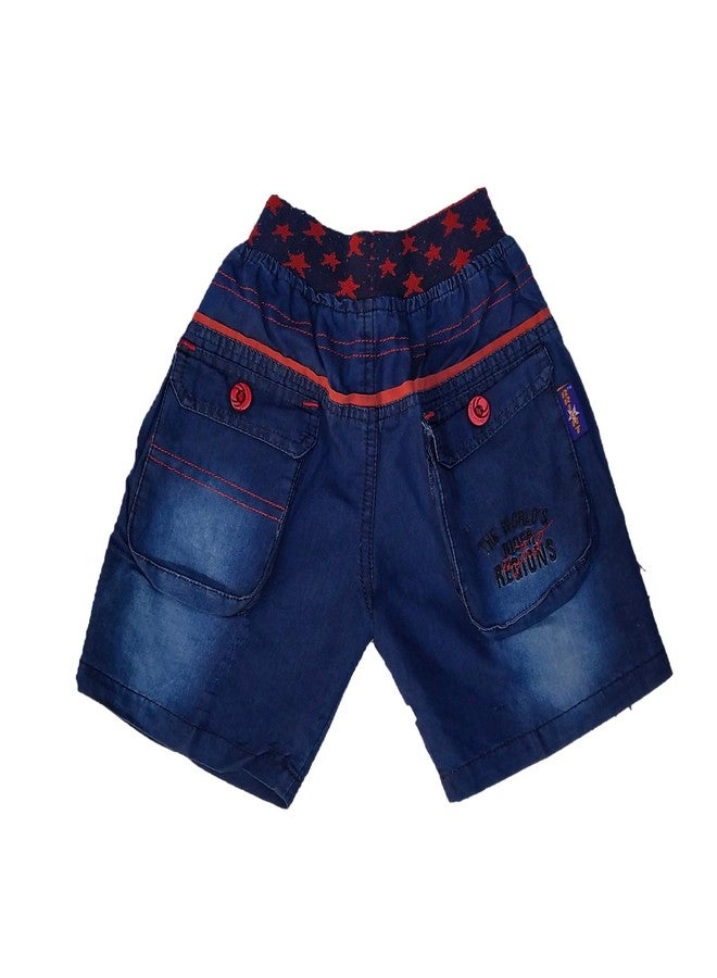 Malvina شورت جينز أزرق بتصميم مالفينا للأطفال الرضع (لون أزرق مع خطوط حمراء) مقاس 5-6 سنوات - Image 2