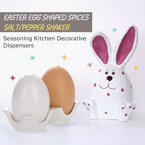 TAGROCK Ceramic Easter Egg Shaped Spices Salt/Pepper Shaker Seasoning Kitchen Decorative Dispensers (Brown & White Eggs) - Image 3