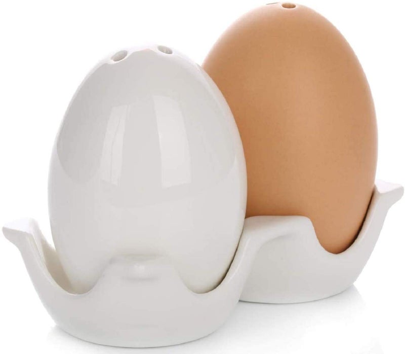 TAGROCK Ceramic Easter Egg Shaped Spices Salt/Pepper Shaker Seasoning Kitchen Decorative Dispensers (Brown & White Eggs) - Image 1