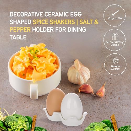 TAGROCK Ceramic Easter Egg Shaped Spices Salt/Pepper Shaker Seasoning Kitchen Decorative Dispensers (Brown & White Eggs) - Image 2