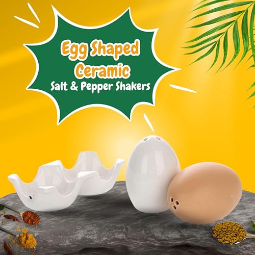 TAGROCK Ceramic Easter Egg Shaped Spices Salt/Pepper Shaker Seasoning Kitchen Decorative Dispensers (Brown & White Eggs) - Image 4