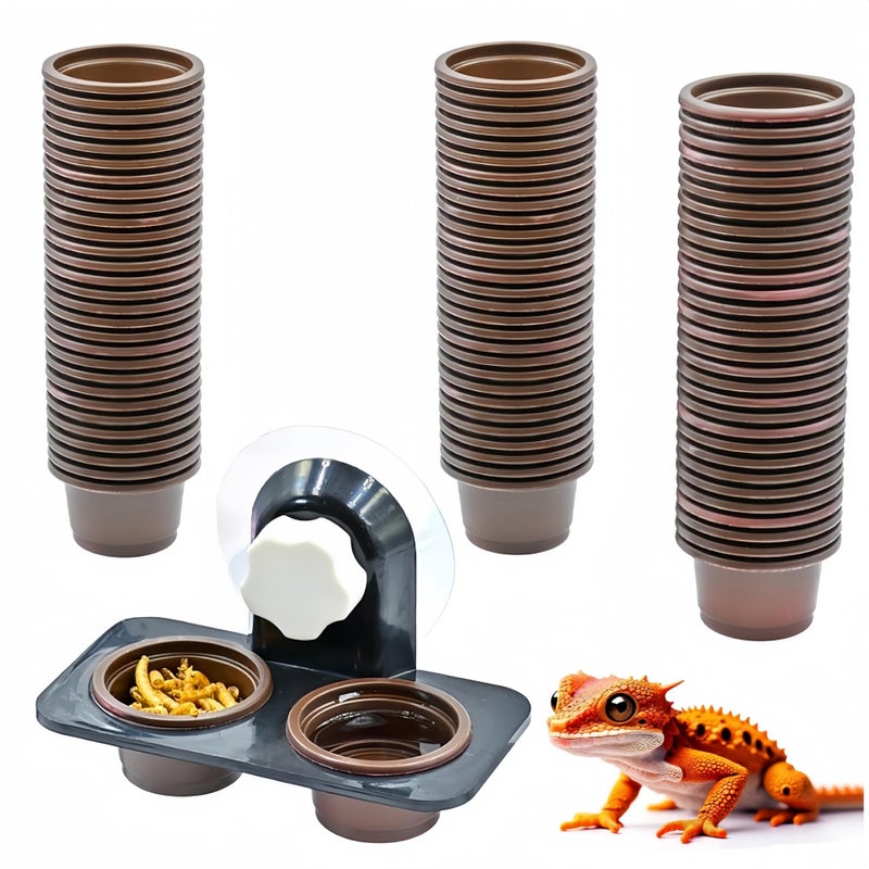 MRTIOO 100 Cups + Feeding Ledge Enhanced, Reptile Amphibian Food Bowls and Water Dish, for Crested Gecko Lizard Or Other Small Pet Feeder Ledge Accessories Supplies, with Sustainable Cups - Image 1