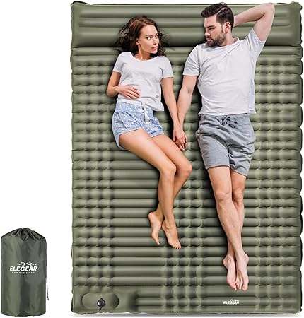 Elegear Double Sleeping Pad for Camping, 4" Ultra-Thick Self Inflating Camping Pad 2 Person with Pillow Built-in Foot Pump Camping Sleeping Mat for Backpacking, Hiking, Portable Camping Pad
