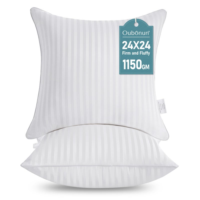 Oubonun 24 x 24 Throw Pillow Inserts Firm and Fluffy Decorative Square Pillows for Couch Bed Sofa with Soft Cotton Cover White Cushion with Down Alternative Pack of 2