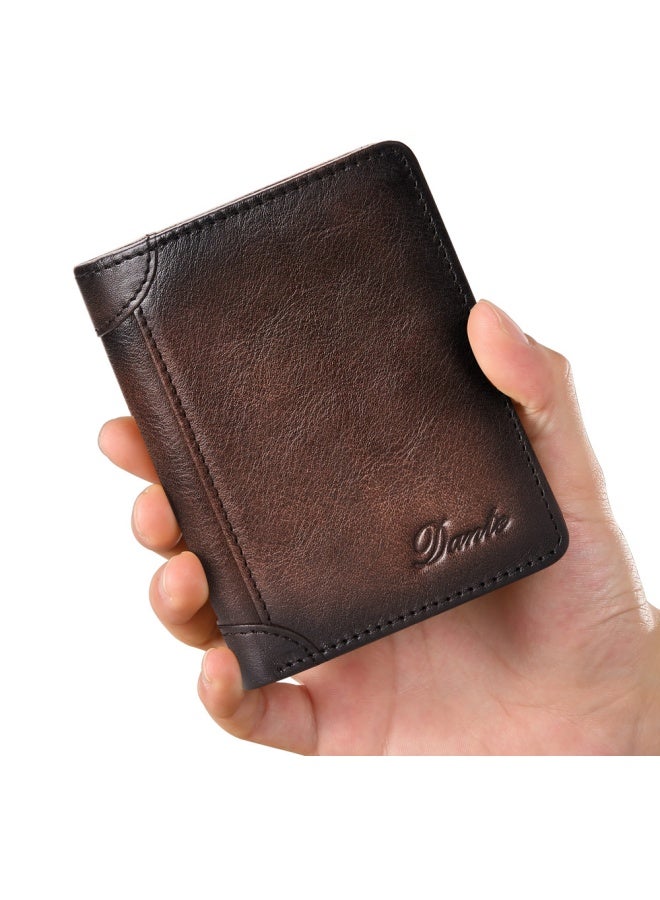 Dante Men's Genuine Leather RFID Anti-theft Brush Vertical Three-sided Retro First-layer Cowhide Wallet Retro Brown (Anti-theft Brush)  - Image 1