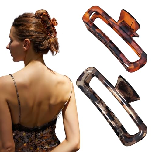Nalodu Hair Claw Clips 5 Inch XL Unbreakable Glossy Rectangle Square Extra Large Tight Strong Clip Neutral Colors for Thick Curly Long Hair Women - 2 Pack - Image 1
