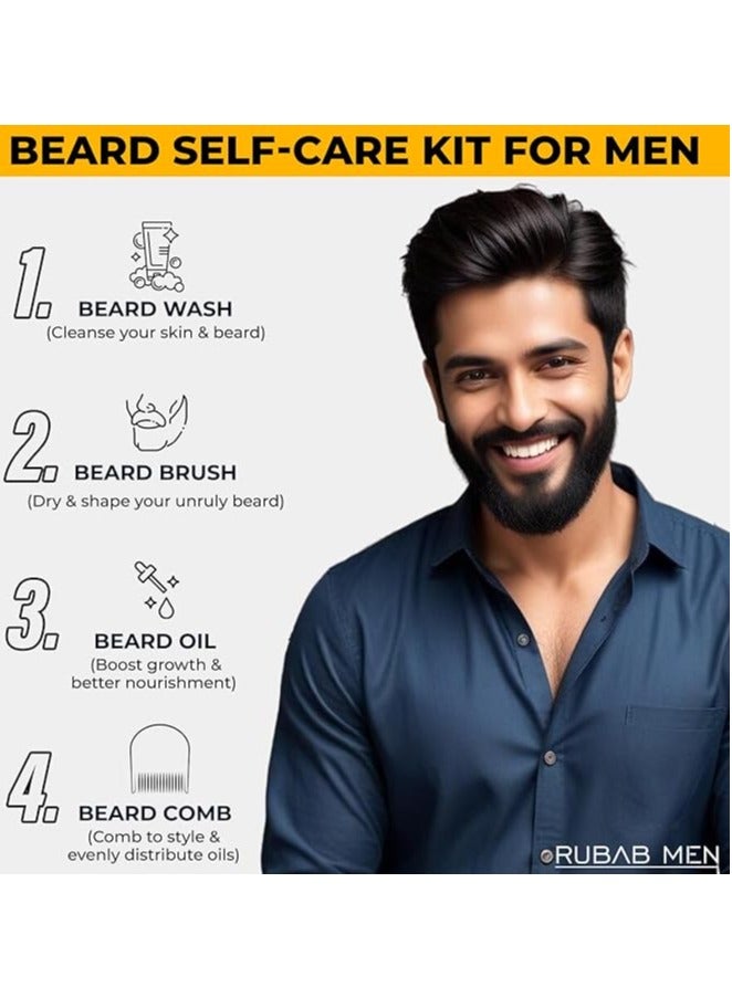 RUBAB MEN 4-in-1 Beard Kit for Men| Advance Beard Oil, Face & Beard Wash, Beard Brush & Wooden Beard Comb for Men| Daily Care of Beard or Amazing Gift Kit for Men - Image 2