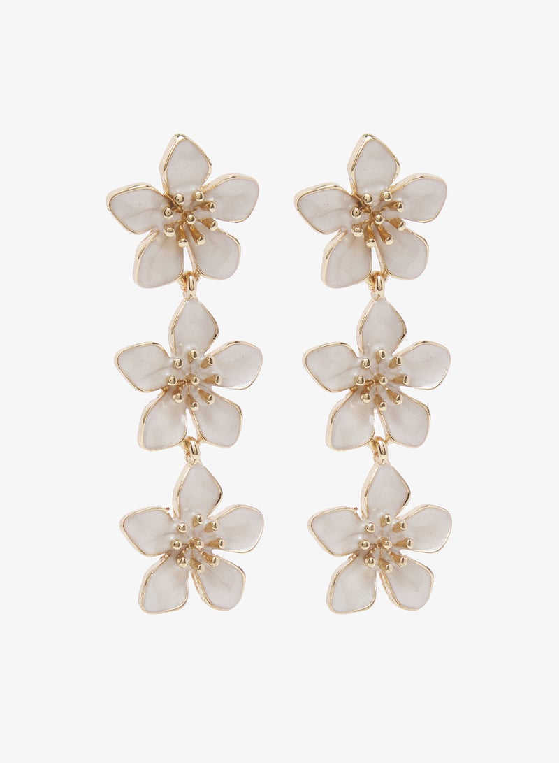 ELLA White Floral Detail Drop Down Earrings - Image 2