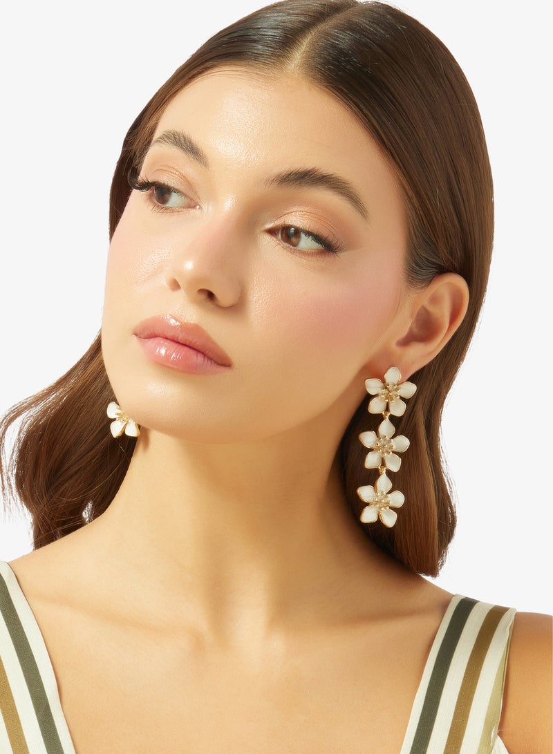 ELLA White Floral Detail Drop Down Earrings - Image 3