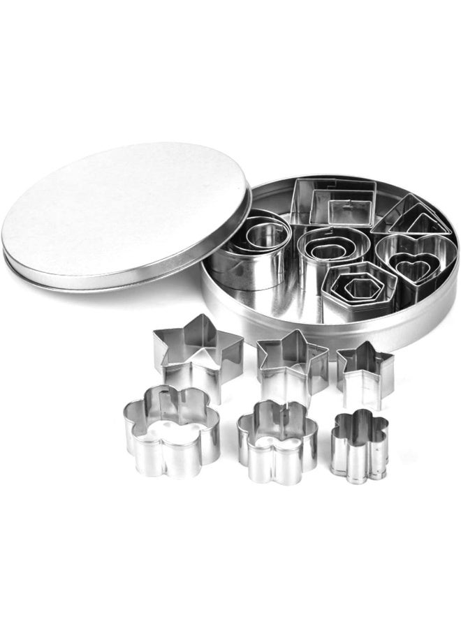 Stainless Steel Cookie Cutter Set with Storage Tin, Assorted Geometric & Fun Shapes - Image 1