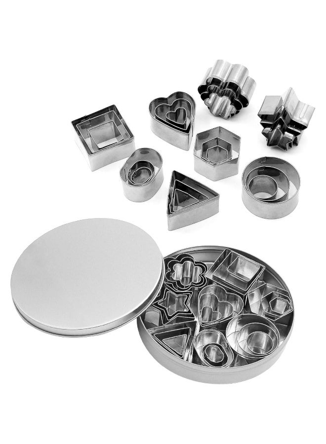 Stainless Steel Cookie Cutter Set with Storage Tin, Assorted Geometric & Fun Shapes - Image 3