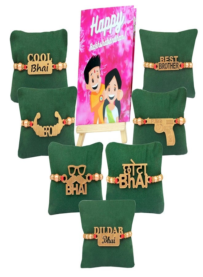 CLUZE Quirky Designer Rakhi for Brother set of 7 with Rakshabandhan Greeting Crad Gift - Kids Rakhi Combo - Image 1