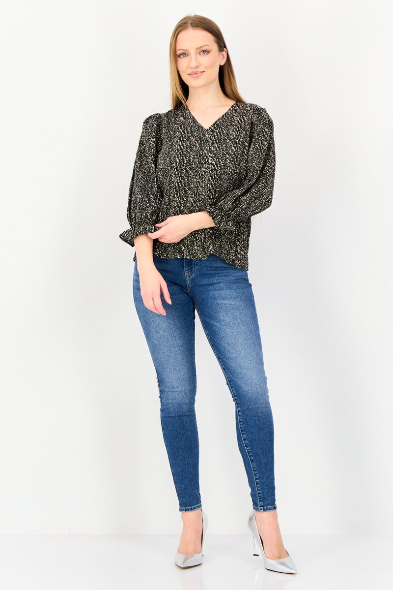 VERO MODA I Scenery By Vero Moda Women V Neck Allover Print Long Sleeve Blouse, Muticolor - Image 4