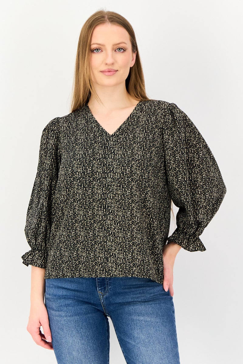 VERO MODA I Scenery By Vero Moda Women V Neck Allover Print Long Sleeve Blouse, Muticolor - Image 1