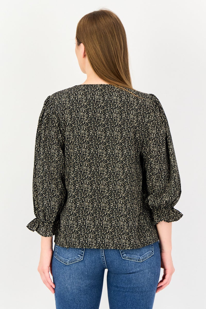 VERO MODA I Scenery By Vero Moda Women V Neck Allover Print Long Sleeve Blouse, Muticolor - Image 3