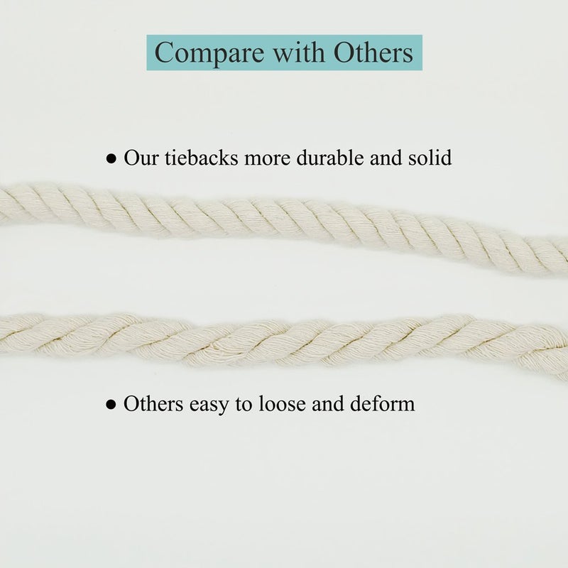 JQWUPUP 4 Pack Rustic Curtain Tiebacks - Decorative Outdoor Curtain Drapery Holdbacks Holders - Hand Knitting Cotton Rope Drape Tie Backs for Sheer and Blackout Curtain (Set of 4, Beige) - Image 4