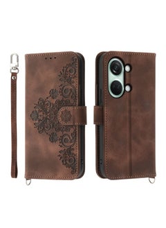 Case Cover For For OnePlus Ace 2V Skin-feel Flowers Embossed Wallet Leather Phone Case(Brown)