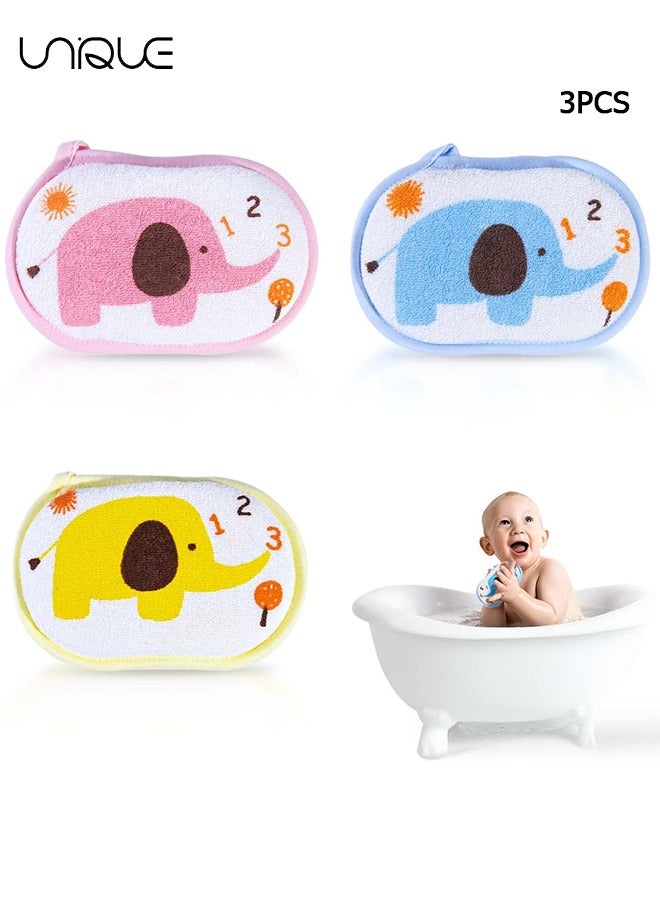 Unique Set of 3 Baby Bath Sponge Soft Foam Scrubber Natural Sponge for Bathing, Shower Scrubber Body Sponge for Kids/Babies/Men/Women - Pink/Yellow/Blue  - Image 1