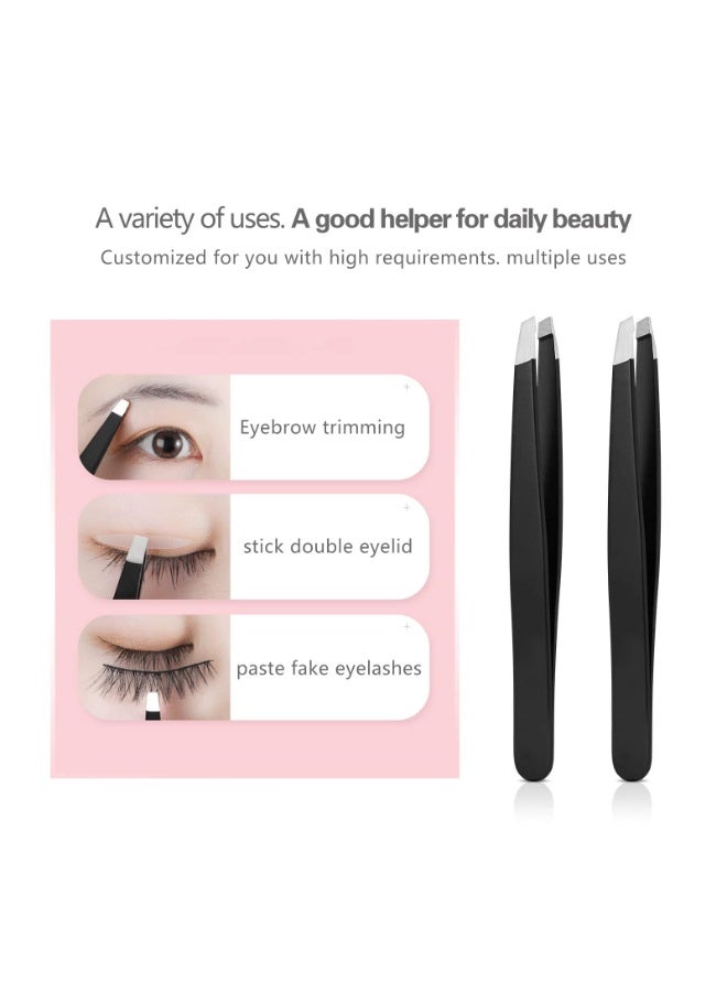 4-Piece Set Tweezers Set, High Precision Stainless Steel Eyebrow Tweezers for Facial Hair, Inward Growing Hair and Splinter Remover Kit, Suitable for Women and Men (Black) - Image 4