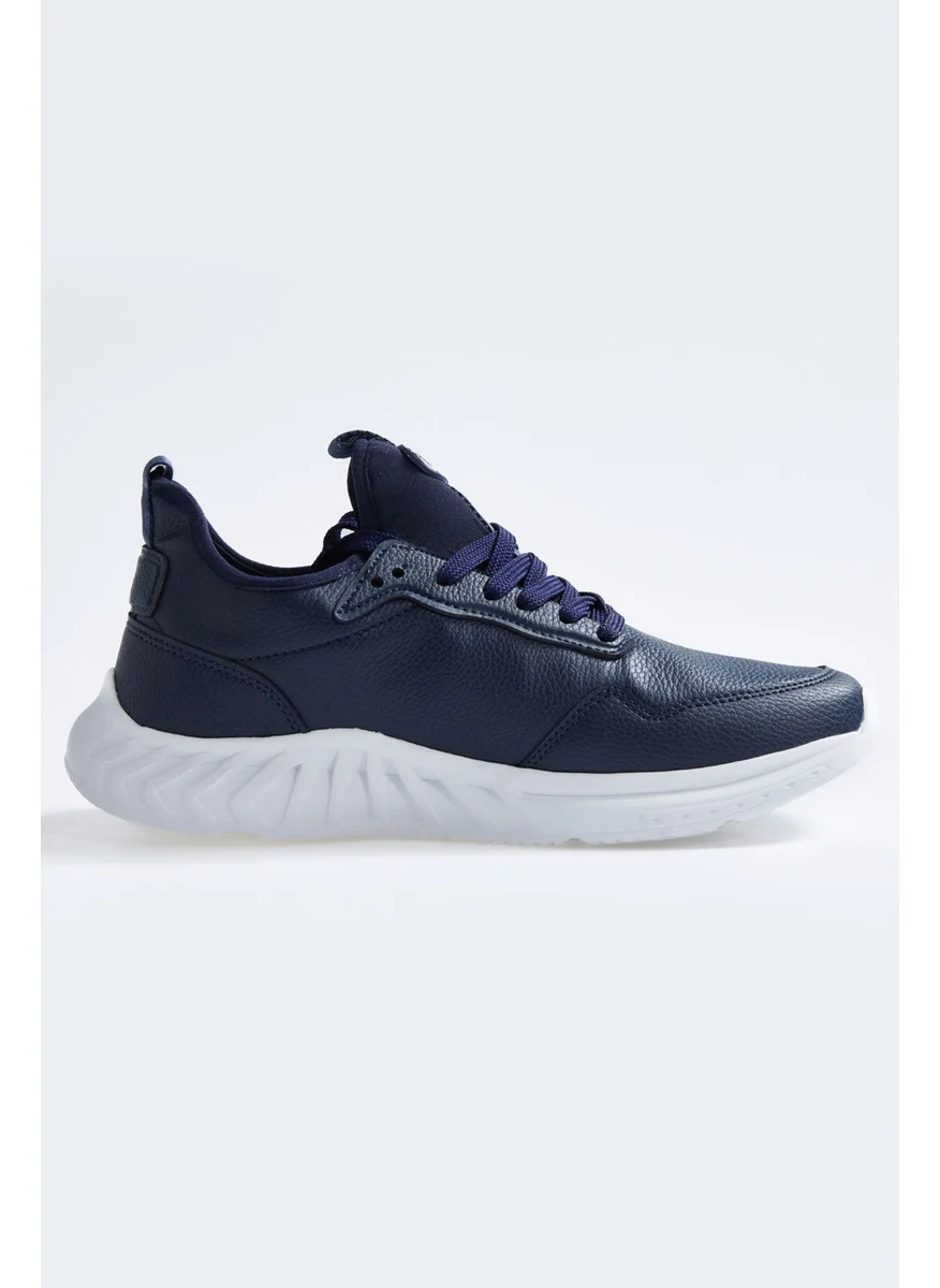 Tommy Life Navy Blue High Sole Lace-Up Faux Leather Men's Sneakers - 89115