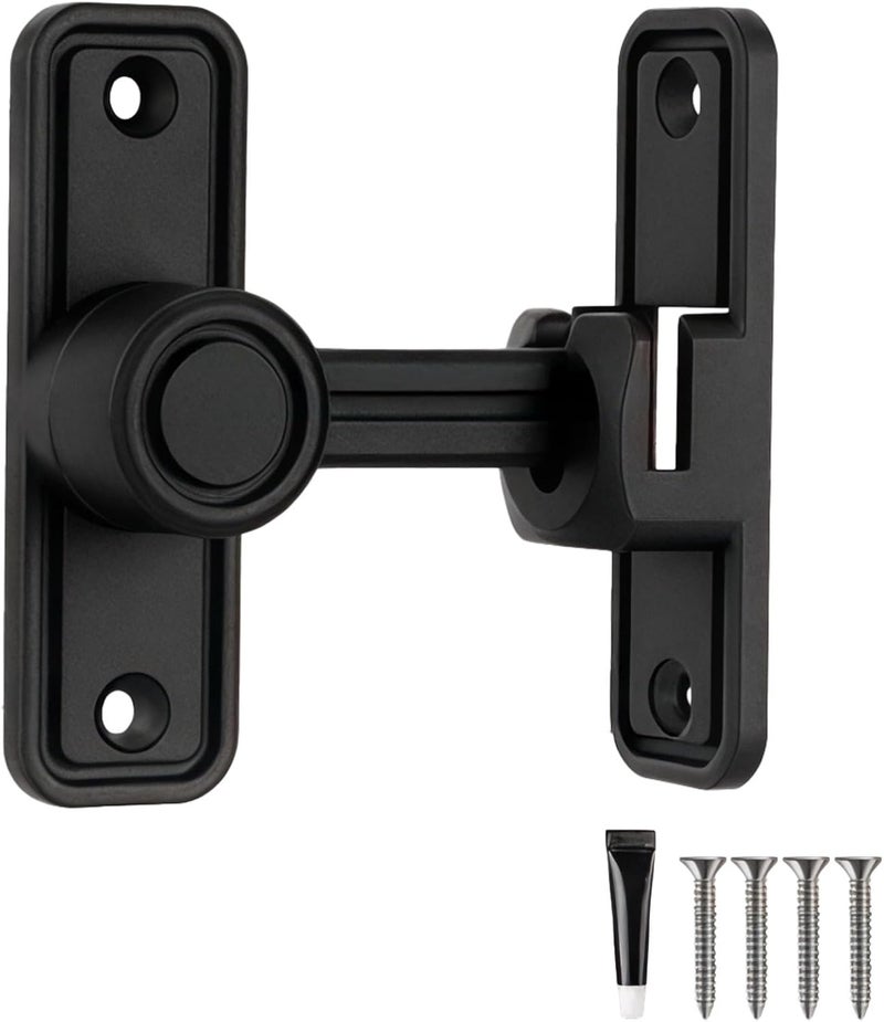 Barn Door Lock Kit - Black Flip Gate Latch, Adjustable 90 Or 180 Degrees, Drill-Free Mounting for Sliding Doors and Gates - Image 1