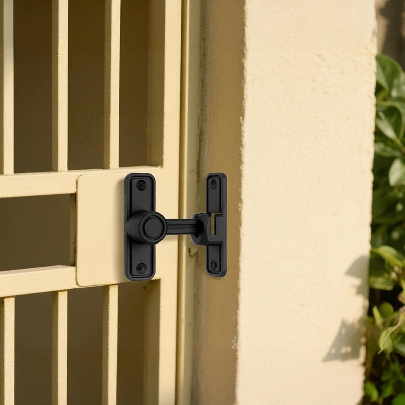 Barn Door Lock Kit - Black Flip Gate Latch, Adjustable 90 Or 180 Degrees, Drill-Free Mounting for Sliding Doors and Gates - Image 4