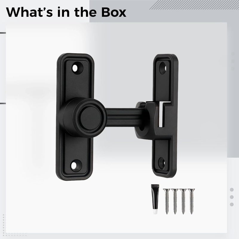 Barn Door Lock Kit - Black Flip Gate Latch, Adjustable 90 Or 180 Degrees, Drill-Free Mounting for Sliding Doors and Gates - Image 3