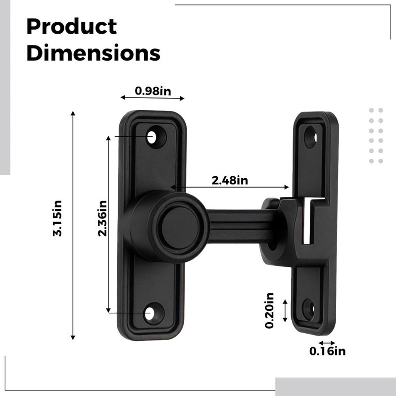 Barn Door Lock Kit - Black Flip Gate Latch, Adjustable 90 Or 180 Degrees, Drill-Free Mounting for Sliding Doors and Gates - Image 5