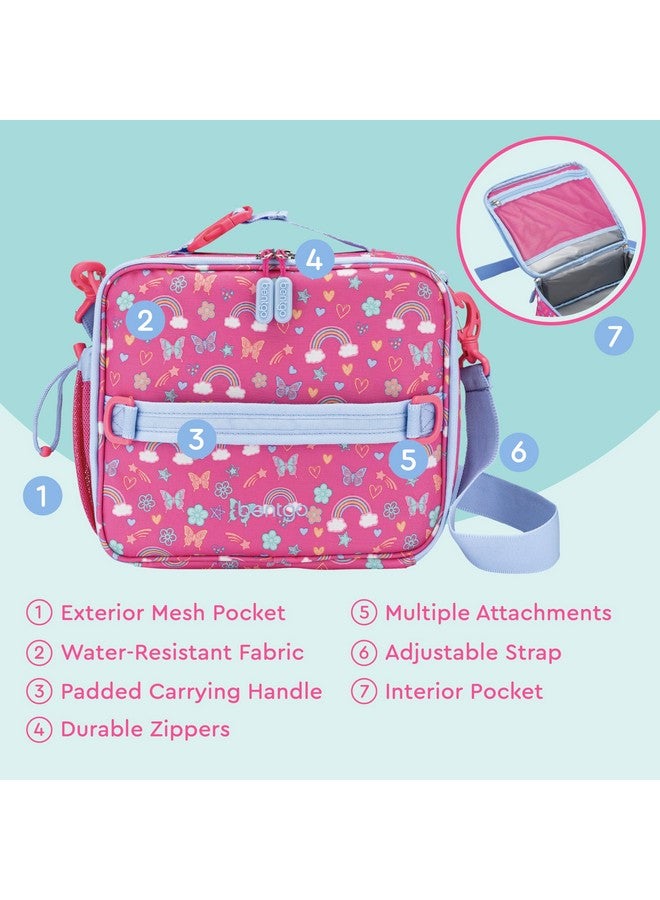 بنتجو حقيبة غداء Bentgo للأطفال - حقيبة غداء متينة مزدوجة العزل للأطفال من سن 3 سنوات فما فوق؛ تتسع لعلبة الغداء وزجاجة الماء والوجبات الخفيفة؛ قماش مقاوم للماء سهل التنظيف وجيوب متعددة بسحاب (قوس قزح وفراشات) - Image 4