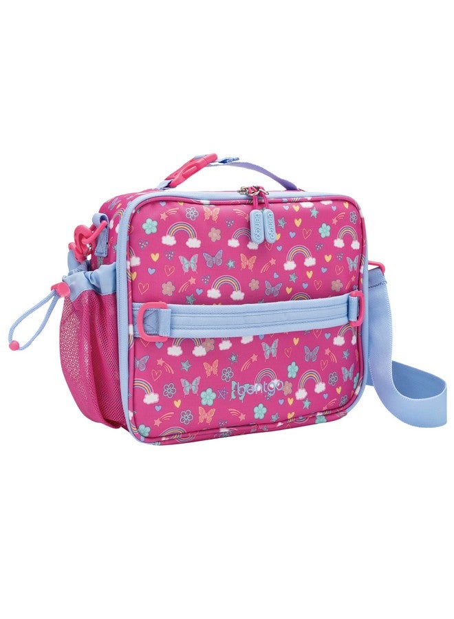 بنتجو حقيبة غداء Bentgo للأطفال - حقيبة غداء متينة مزدوجة العزل للأطفال من سن 3 سنوات فما فوق؛ تتسع لعلبة الغداء وزجاجة الماء والوجبات الخفيفة؛ قماش مقاوم للماء سهل التنظيف وجيوب متعددة بسحاب (قوس قزح وفراشات) - Image 1