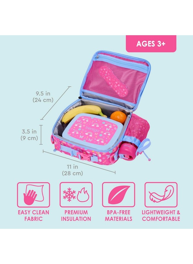 بنتجو حقيبة غداء Bentgo للأطفال - حقيبة غداء متينة مزدوجة العزل للأطفال من سن 3 سنوات فما فوق؛ تتسع لعلبة الغداء وزجاجة الماء والوجبات الخفيفة؛ قماش مقاوم للماء سهل التنظيف وجيوب متعددة بسحاب (قوس قزح وفراشات) - Image 3