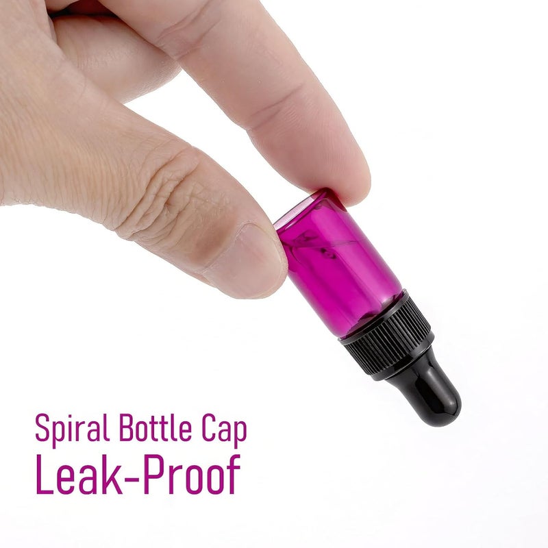 Rowiz 30 PCS 5ml Small Dropper Bottles Essential Oil Glass Bottle,Lotion Perfume Sample Vials with Glass Eye Dropper and Black Caps Pink Bottle. (pink) - Image 4