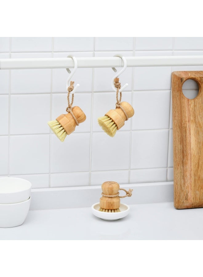 SUBEKYU Bamboo Dish Scrub Brush for Kitchen Sink Natural Wooden Washing Dish Brush Scrubber with Sisal Bristles for Household Cleaning Cast Iron Pots Pans and Vegetables - Image 5