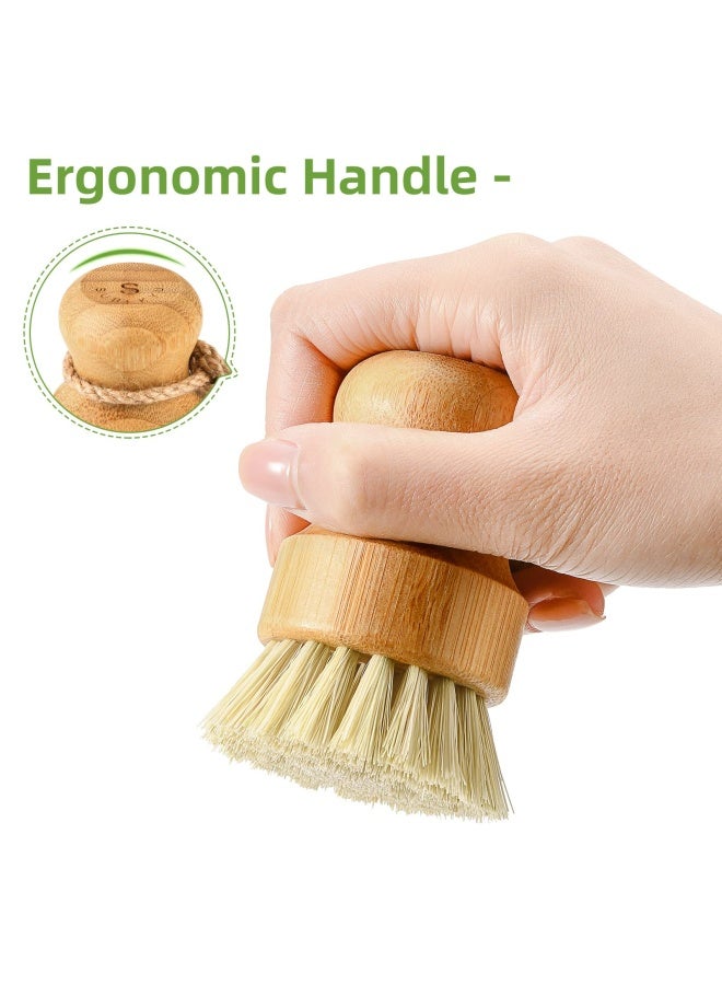 SUBEKYU Bamboo Dish Scrub Brush for Kitchen Sink Natural Wooden Washing Dish Brush Scrubber with Sisal Bristles for Household Cleaning Cast Iron Pots Pans and Vegetables - Image 3