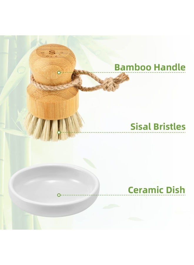 SUBEKYU Bamboo Dish Scrub Brush for Kitchen Sink Natural Wooden Washing Dish Brush Scrubber with Sisal Bristles for Household Cleaning Cast Iron Pots Pans and Vegetables - Image 4
