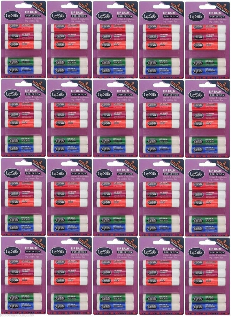 Generic Lipsilk Flavoured Lip Balm 20 x 5 Pack Moisturising Softening Soothing Strawberry Cherry Peach Aloe Vera Peppermint Lip Balm
