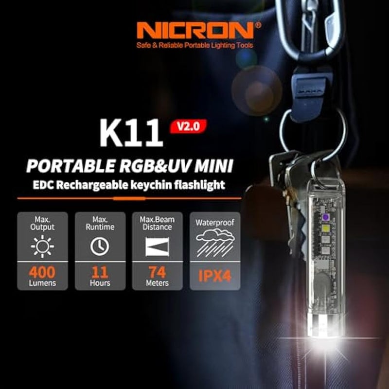 K11 EDC Flashlight，400 Lumen with Sidelight Handheld Flashlights USB C Rechargeable Pocket Light Mini Keychain Flashlight,for Daily Using,Backpacking,Camping and Hiking - Image 2