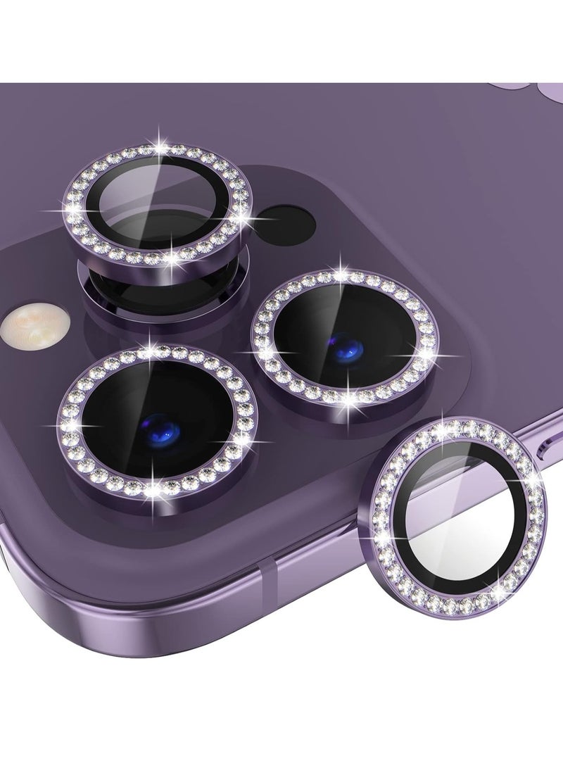 Excefore for iPhone 14 Pro/iPhone 14 Pro Max Camera Lens Protector Bling, 9H Tempered Glass Camera Cover Screen Protector Metal Ring Decoration Accessories (Bling-Purple) - Image 1