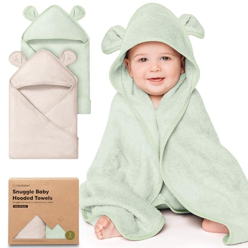 KeaBabies 2Pack Hooded Baby Towels for Newborn 30x30 Soft Absorbent Viscose from Bamboo Baby Bath Towels with Hood for Infant ToddlerKidsBoys GirlsNewborn Bath Essentials Sage Petite