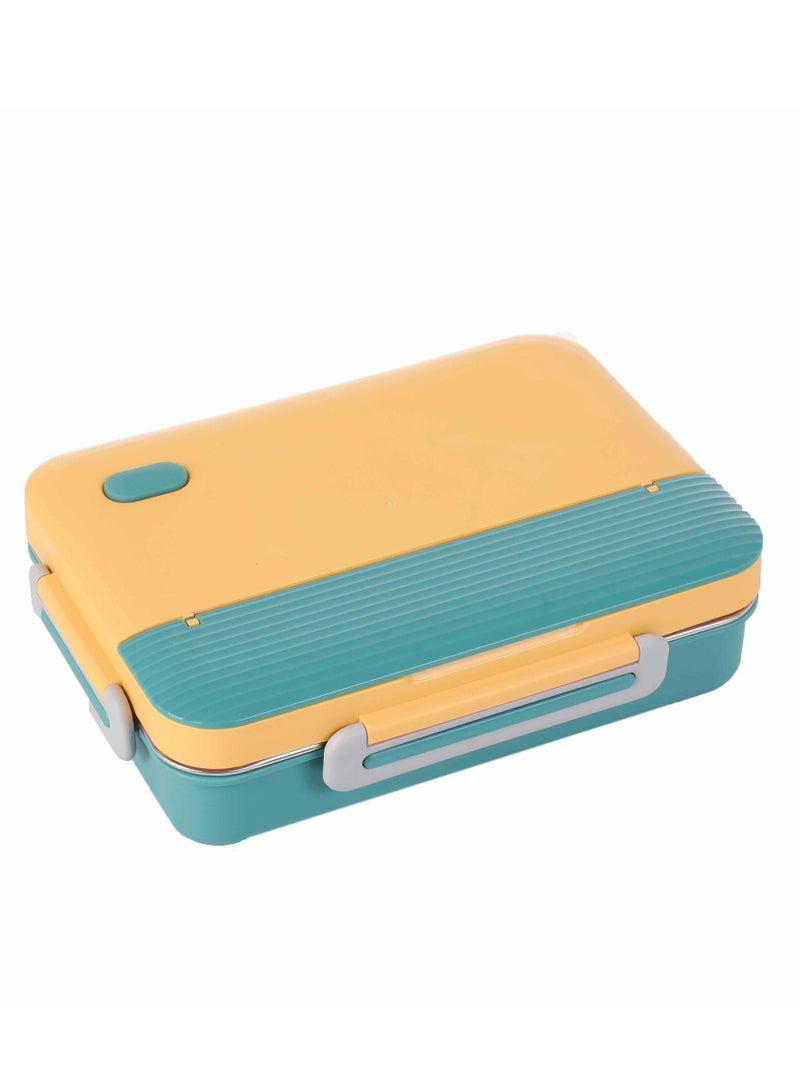 Beetles Beetle Japanese stainless steel lunch box 930ml 4 Compartment Lunch Box with spoon & chopsticks- Yellow and green  - Image 1