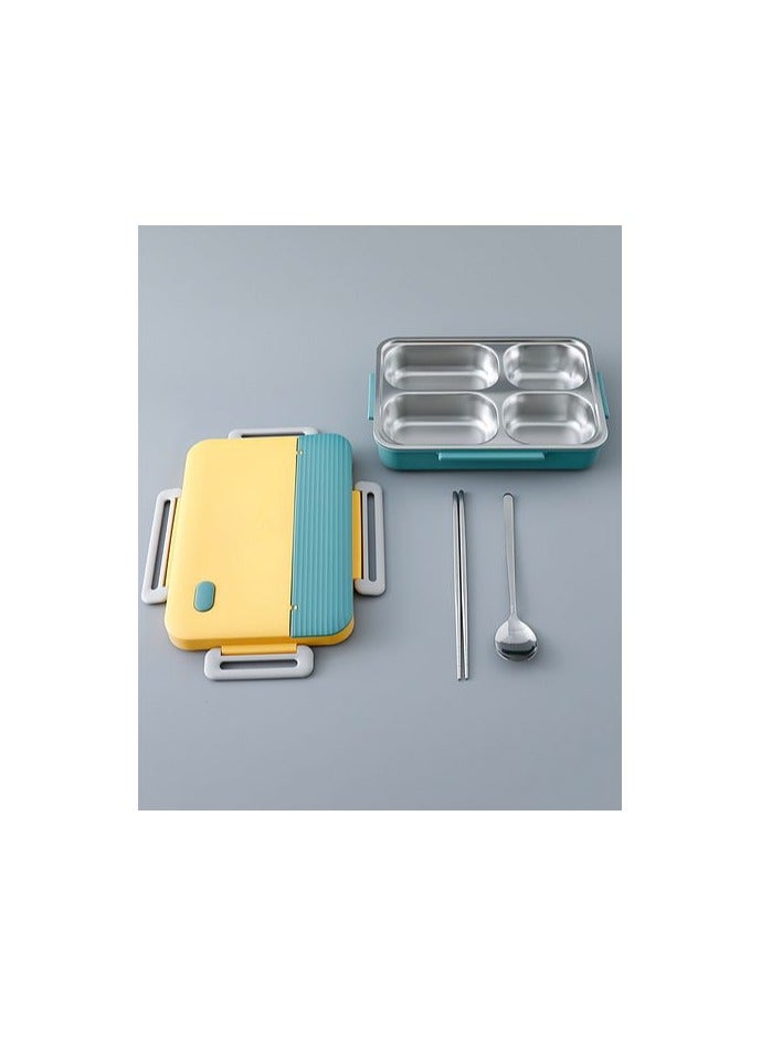 Beetles Beetle Japanese stainless steel lunch box 930ml 4 Compartment Lunch Box with spoon & chopsticks- Yellow and green  - Image 3